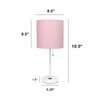 Creekwood Home Oslo 19.5in Contemporary Power Outlet Base Metal Table Lamp, White, Light Pink Drum Fabric Shade CWT-2008-PO